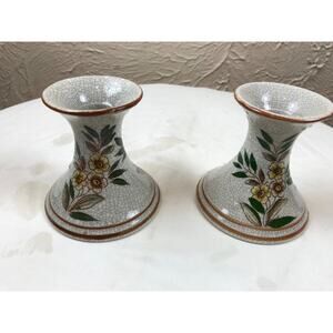 Beautiful Crackle Yellow Flowers Candle Stick Holder - Made in Japan‎